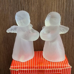 1980&#39;s Frosted Caroling Angel Candleholder Set-Christmas-Vintage Holiday-Christmas Decor-Candlestick-Vintage Christmas-Angel Decor