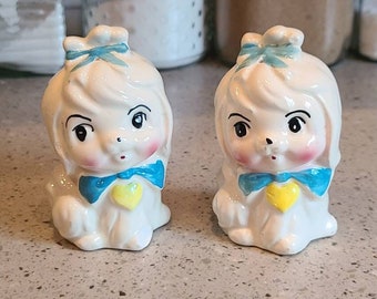 1950's Lefton Mr Toodles Dog Salt & Pepper Shakers-Maltese-Shih Tzu-Anthropomorphic-Vintage Kitchen-Dog Collectible-Puppy-Vintage Dining