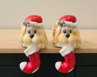 1985 Porte-bas de chien-Porte-bas-vintage Noël-Décor de Noël-Décor de manteau de Noël-Porte-bas-Chiot