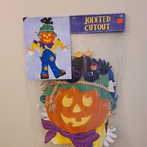 4 ft Vintage Amscan Jointed Scarecrow Die Cut-Vintage Halloween-Halloween Decor-Halloween Wall Decor-Fall Decor-Halloween Ephemera-Spooky
