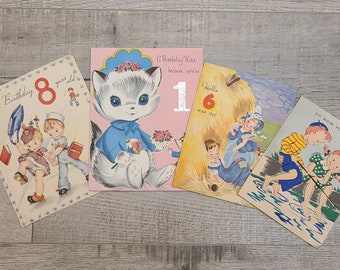 4 Vintage Used Children's Birthday Cards-Kitten-Cat-Nursery Rhyme-Vintage Nursery Decor-Vintage Cards-Ephemera-Scrapbook-Junk Journal-MCM