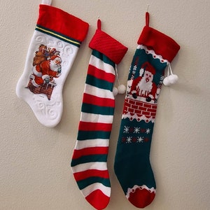 1980&#39;s Vintage Christmas Stockings-Retro Christmas-Christmas Decor-Vintage Christmas-Holiday Decor-Santa&#39;s Best