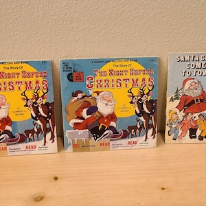 1970&#39;s Disneyland Record & Peter Pan Christmas Record Books-The Night Before Christmas-Santa Claus Comes to Town-Vintage Christmas-Vinyl LP