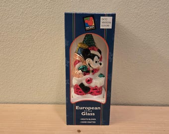 1990's Vintage Disney Store Santa Mickey Mouse Blown Glass Ornament-Mickey Unlimited-Christmas Ornament-Vintage Christmas-Vintage Mickey