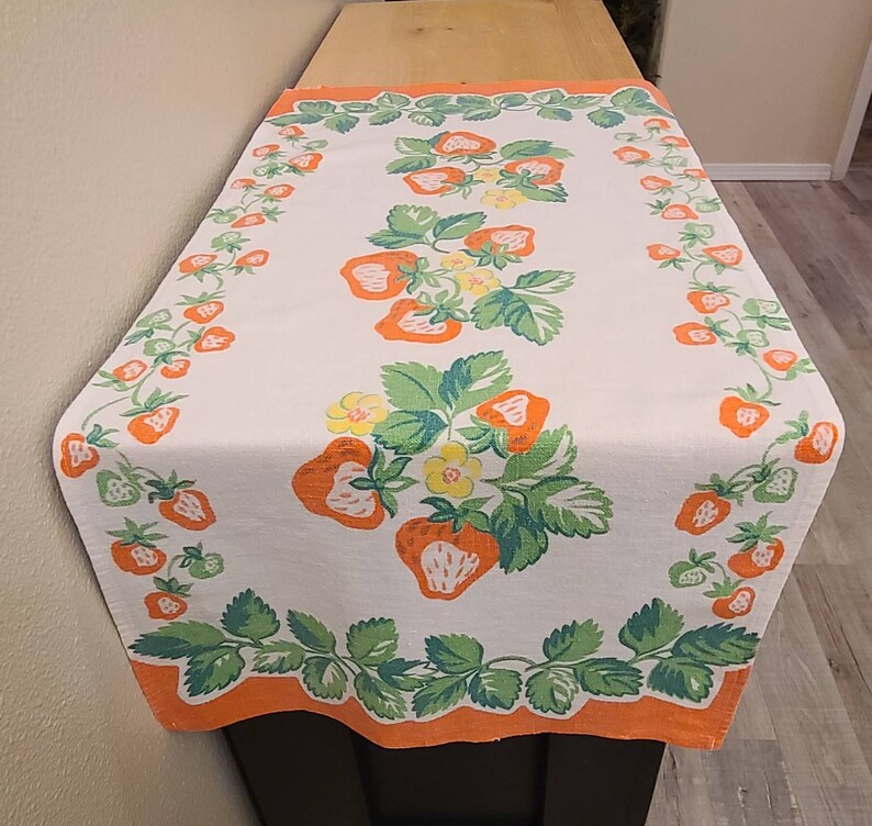 Vintage Strawberry Tea Towel Table Runner by Cannon Millshand Etsy