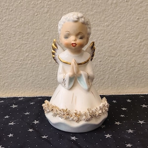 1950&#39;s Ceramic Spaghetti Angel Figurines-Vintage Christmas-Christmas Decor-Mid Century Christmas-Angel Decor-Retro Christmas