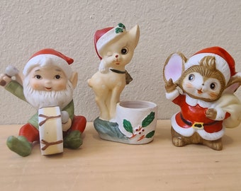 3 Vintage HOMCO Christmas Figurines- Christmas Decor-vintage