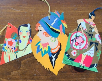 1920&#39;s Unused Flapper Tally Cards-Art Deco-Antique Paper-Bookmark-Vintage Ephemera-Bridge-Die Cut-Paper Ephemera-Scrapbook-Gatsby-Fashion