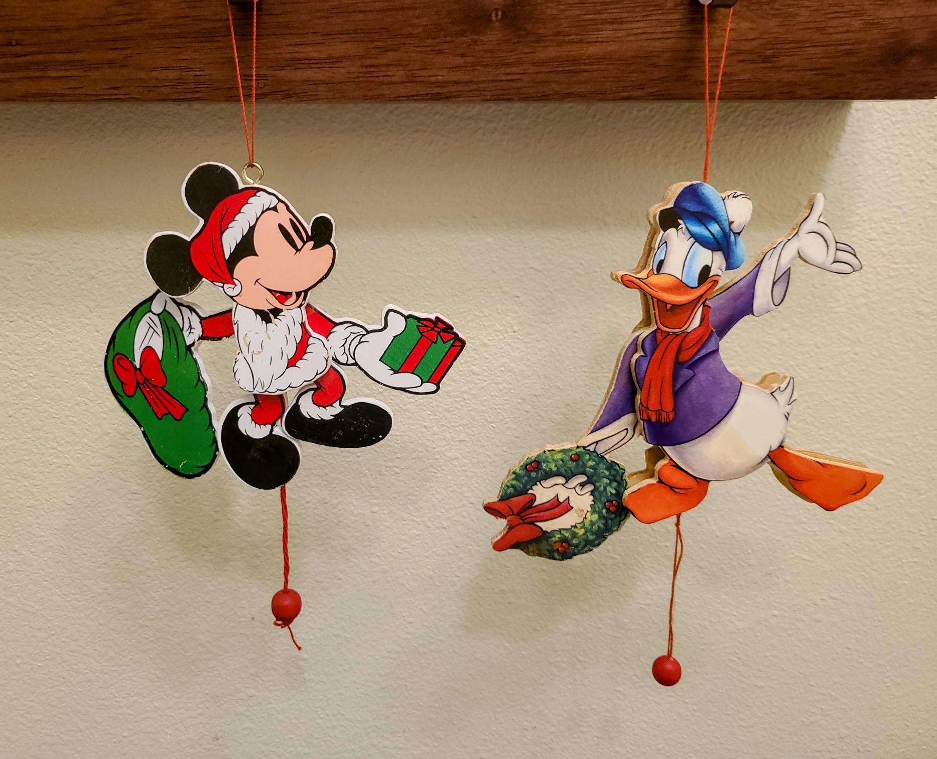 Vintage Disney Wooden Pull String Ornamentsmickey Etsy