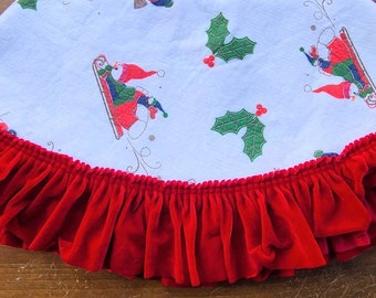 Vintage Snowman Winter Scene Christmas Felt Tree Skirt-Christmas Decor-Retro Christmas-Christmas Table-Vintage Tree Skirt-Frosty