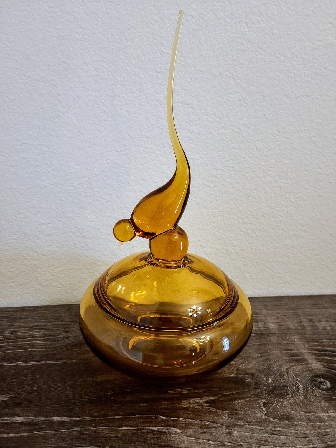 Vintage Viking Glass Long Tail Amber Bird Candy Dish Etsy