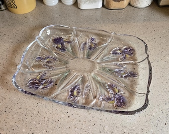 Vintage 1990's Savoir Vivre Wild Iris Crystal Platter Mikasa Serving Dish Dining Tray Vegetable Tray