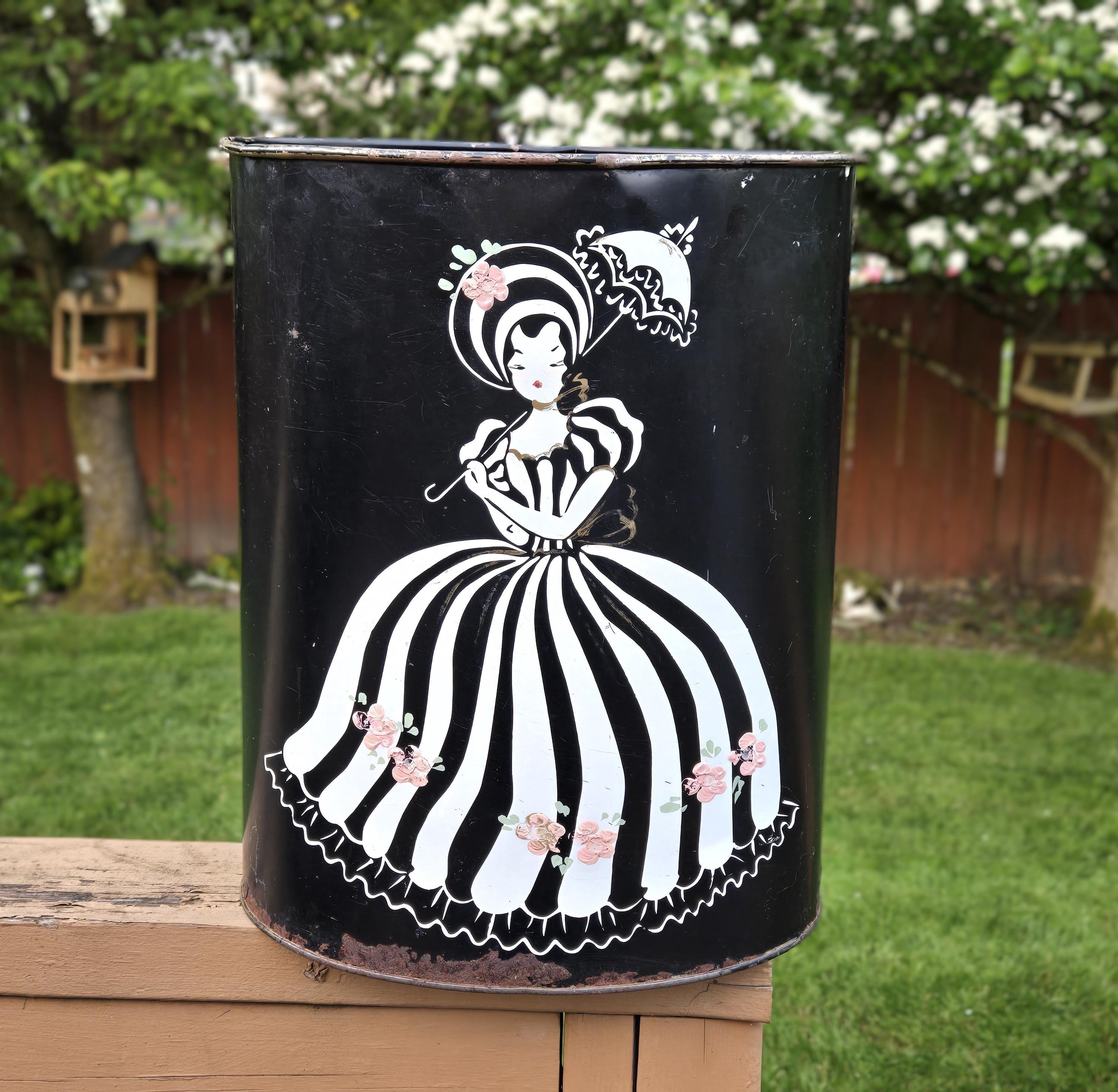 ヴィンテージ　ウサギとプードルのゴミ箱 Vintage Poodle Trash Can - Etsy