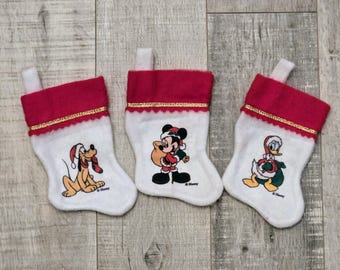 3pc 1980's Disney's Mickey Mouse, Minnie Mouse, Donald Duck & Goofy Felt Christmas Stockings-Vintage Christmas-Christmas Decor-Mickey Santa