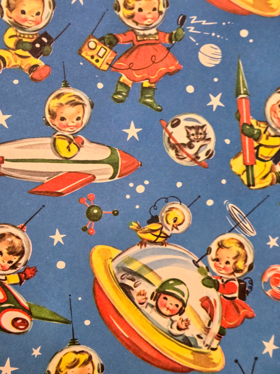 1950's Gift Wrap-rocket Rascals-space-angels-ephemera-baby Shower ...