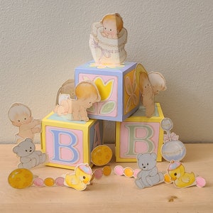 1970's 3D Baby Shower Centerpiece-Hallmark-Baby Decor-Blocks-Baby Ephemera-Baby Shower Decoration-Party Decor-Baby Girl-Baby Boy-Pop Up