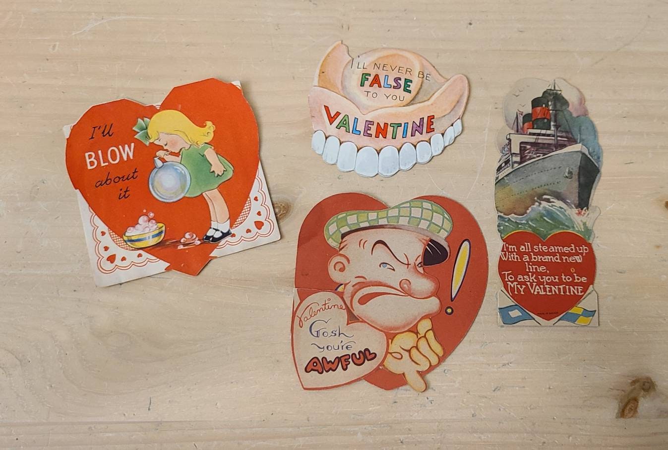 1940's Vintage Valentine's Day Cards-valentine's  Ephemera-popeye-dentist-steamboat-scrapbook-junk Journal-vintage Card- valentine Decor-love 