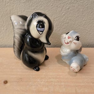 RARE 1940's Disney's Thumper & Flower-Bambi-American Pottery-Evan K Shaw-Hand painted-Skunk-Bunny