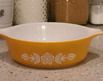 1970's Pyrex Butterfly Gold #471 Casserole Dish-1 Pint-Vintage Kitchen-Kitchen Storage-Mid Century Modern-Housewarming