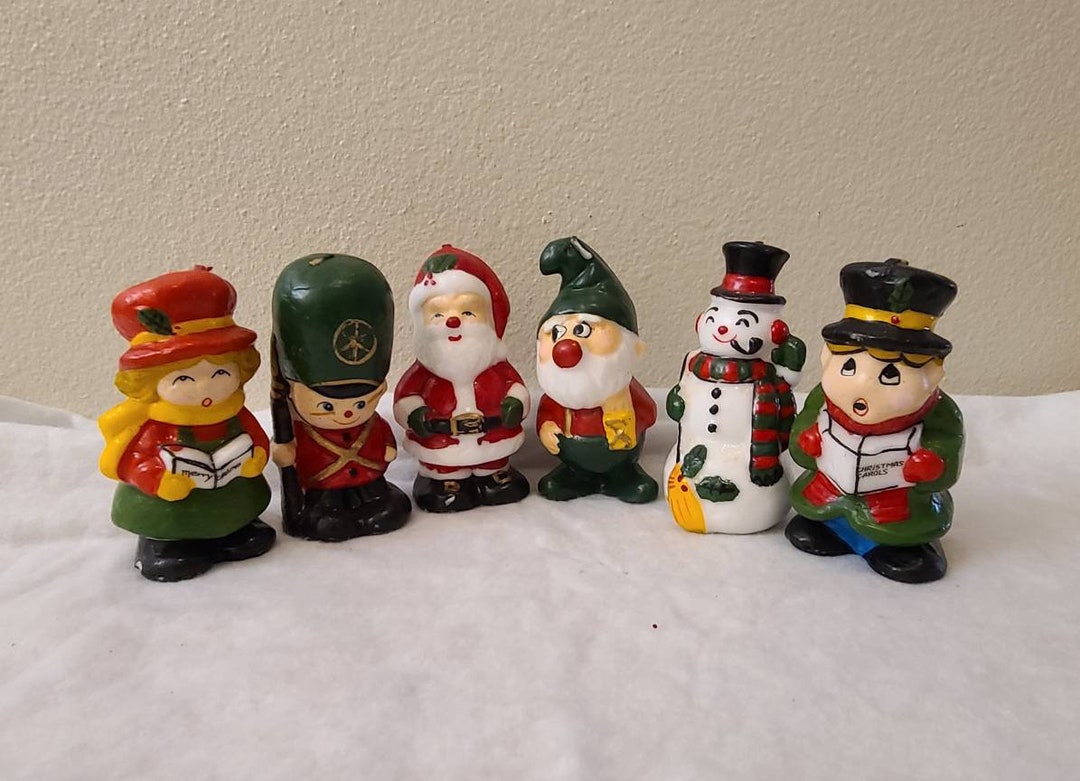 6 Vintage Christmas Novelty Candlessnowmansantacarolerselftoy