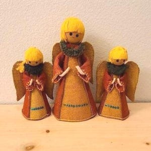 3 Vintage 1960's Mid Century Burlap Angels-Rustic-Tree Topper-Vintage Christmas-Christmas Decor-Retro Christmas-Yarn Angel