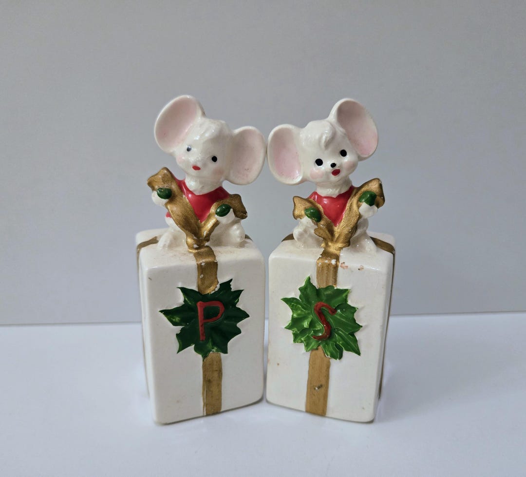 Vintage Christmas Mouse Salt & Pepper Shakers-vintage Christmas ...