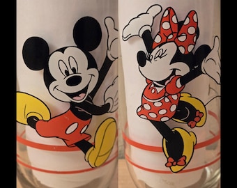 Vintage Anchor Hocking Mickey Mouse/Minnie Mouse, Drinking Glass-Vintage Disney-Disney Glass-Glassware-Barware-Tumbler