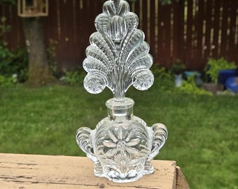 Vintage Imperial Glass Art Deco Pressed Glass Fleur De Lis Perfume Bottle-Vanity Decor-Vintage Bathroom-Bridal Shower Gift