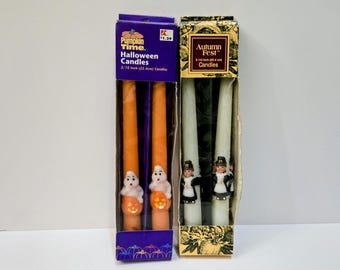 Vintage 10" Thanksgiving Pilgrim & Halloween Ghost Taper Candles-Thanksgiving Decor-Halloween Decor-Thanksgiving Table-Centerpiece