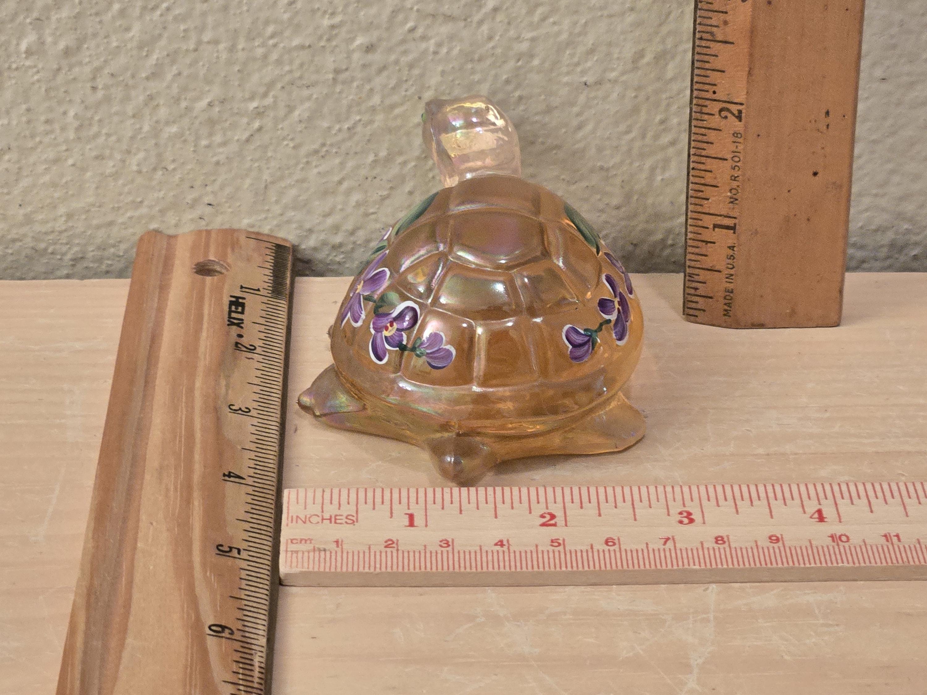 RARE 2005 Pink Iridescent Fenton Glass Turtle-floral-vintage