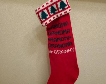 1983 Grandma Knit Christmas Stocking-Kurt Adler-Vintage Stocking-Retro Christmas-Vintage Christmas-Granny-Acrylic Knit-Christmas Decor