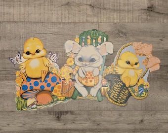 3 troqueles de conejo y pollito de Pascua vintage de Beistle, decoración de Pascua, Pascua vintage, efímeras de Pascua, troqueles de papel, conejo, decoración de pared