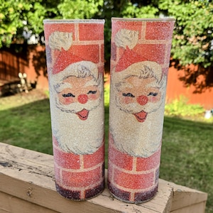 1970&#39;s Unused Sugar Frosted Santa Glass Prayer Pillar Candle-Retro Christmas-Vintage Holiday Decor-St Nicholas-Christmas Decor-Vintage Santa