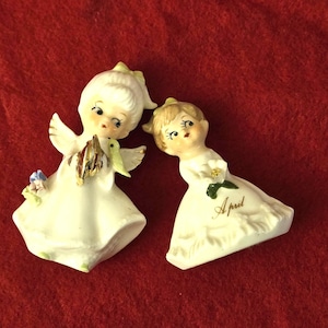 1950&#39;s Miniature Bone China Angel Figurines-Spaghetti-Vintage Christmas-Christmas Decor-Angel Decor-MCM Christmas-Napco Style-Lefton Style