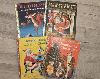 Vintage Children's Christmas Golden Books-Rudolph, Donald Duck & Santa Claus, Night Before Christmas and Chipmunks Merry Christmas-Disney