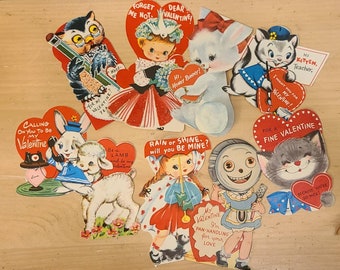 Vintage Valentine's Day Cards-Valentine's Ephemera-Scrapbook-Junk Journal-Bunny-Cat-Lamb-Owl-Vintage Card-Valentine Decor-Love