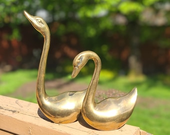 Vintage Swan Figurines-Paperweight-Bird Decor-Vintage Brass-Boho-Farmhouse-Duck-Mid Century-Rustic-Country-Cottage-Bookshelf Decor-Man Cave