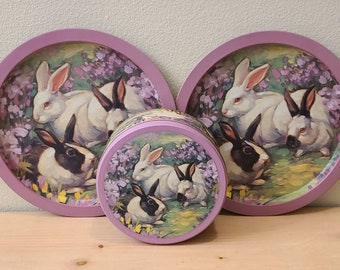 Vintage Easter Serving Trays & Box-Easter Decor-Easter Bunny-Rabbit Decor-Easter Tray-Vintage Easter Decor