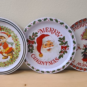 Vintage Christmas Metal Trays-Santa-Bears-Vintage Christmas-Christmas Dish-Christmas Serving Tray-Christmas Plate-Serving Dish