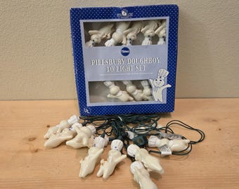2 Kurt Adler Pillsbury Doughboy Blow Mold String Lights Sets Poppin' Fresh Vintage Kitchen Kitchen Decor
