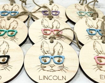 Personalized Easter Bunny Basket Tags - Bunny with Glasses -Kids Easter Basket Tags, Baby's First Easter, Easter Bunny Name Tags