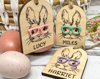 Personalized Easter Bunny Basket Tags - Bunny with Glasses -Kids Easter Basket Tags, Baby's First Easter, Easter Bunny Name Tags