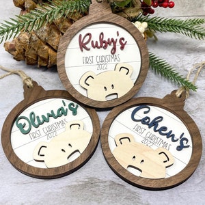 Personalized Baby's First Christmas 2023 Bear Ornament, Baby's First Christmas Gift, Baby Boy Ornament, Baby Girl Ornament