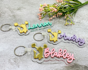 Cheer Name Tag - Back to School, Personalized Keychain, Backpack Tags, Girls Name Tags - Cheerleading Bag - Cheerleader Keychain, Cheer Gift