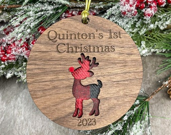 Personalized Baby's First Christmas 2023 Reindeer Ornament, Baby's First Christmas Gift, Baby Boy Ornament, Baby Girl Ornament