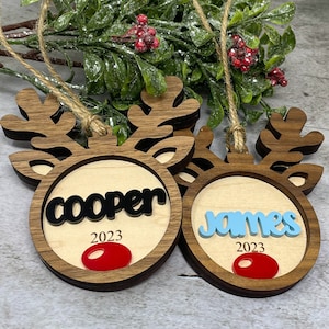 Personalized Reindeer Ornament 2024, Baby's First Christmas, Personalized Ornament, Kids Christmas Ornament, Girl Ornament, Boy Ornament