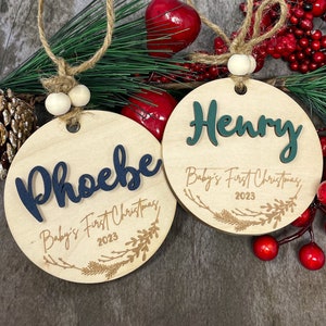 Personalized Baby&#39;s First Christmas 2024 Ornament, Floral Wreath, Baby&#39;s First Christmas Gift, Baby Boy Ornament, Baby Girl Ornament