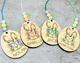 Personalized Easter Basket Tag - Bunny with Glasses Basket Tag - Easter Egg Tag, Kids Easter Tag, Kids Name Easter