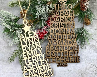 Personalized Family Names Tree Ornament - 2026 Christmas Tree Names Ornament - 2026 Family Name Ornament - Wooden Family Name Tree Ornament