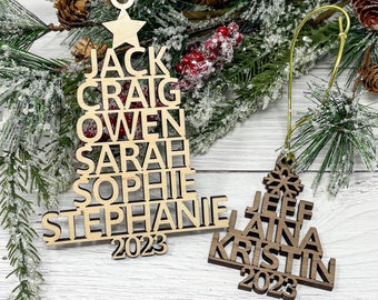 Personalized Family Names Tree Ornament - 2023 Christmas Tree Names Ornament - 2023 Family Name Ornament - Wooden Family Name Tree Ornament